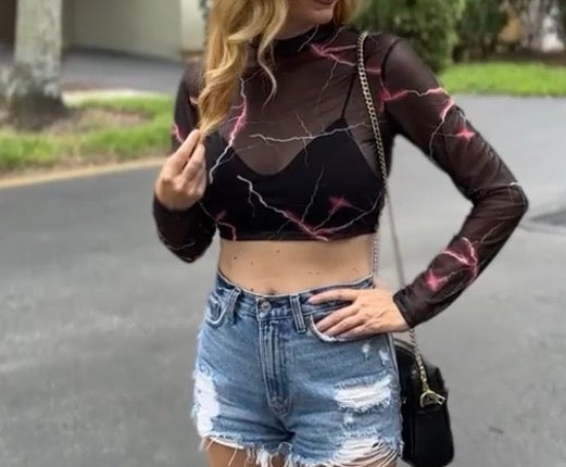 Pink lightening mesh top