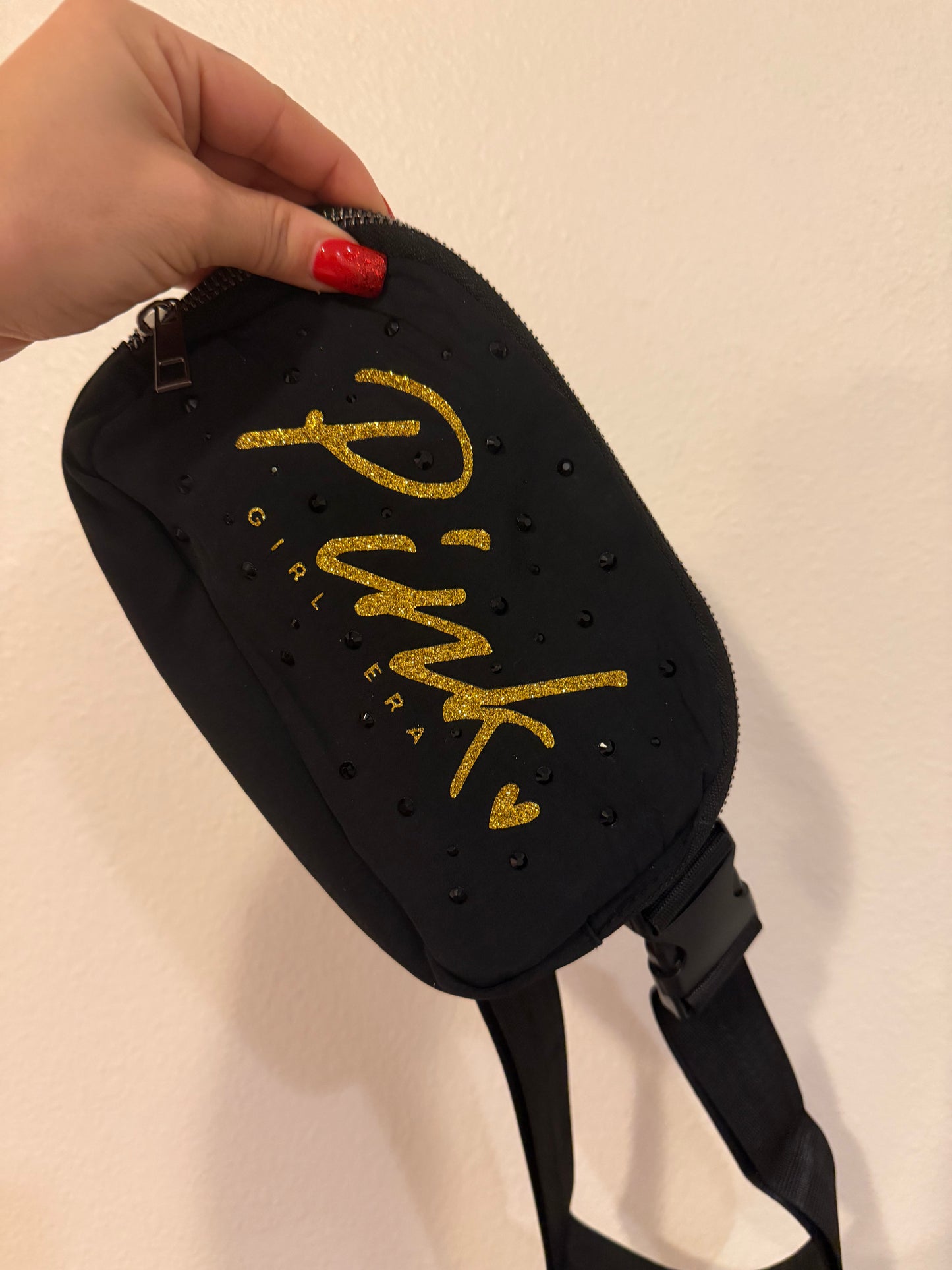 Pink Girl Era Rhinestone Fanny Bag - Black