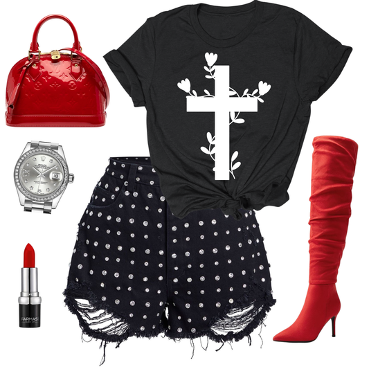 Cross floral tee