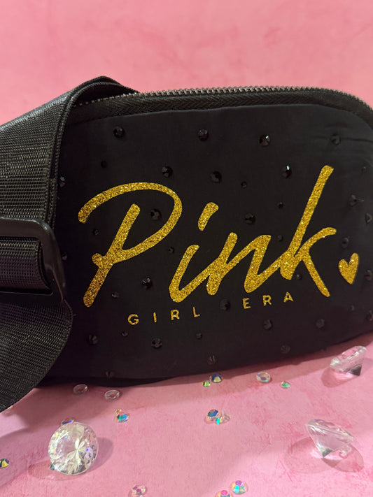 Pink Girl Era Rhinestone Fanny Bag - Black